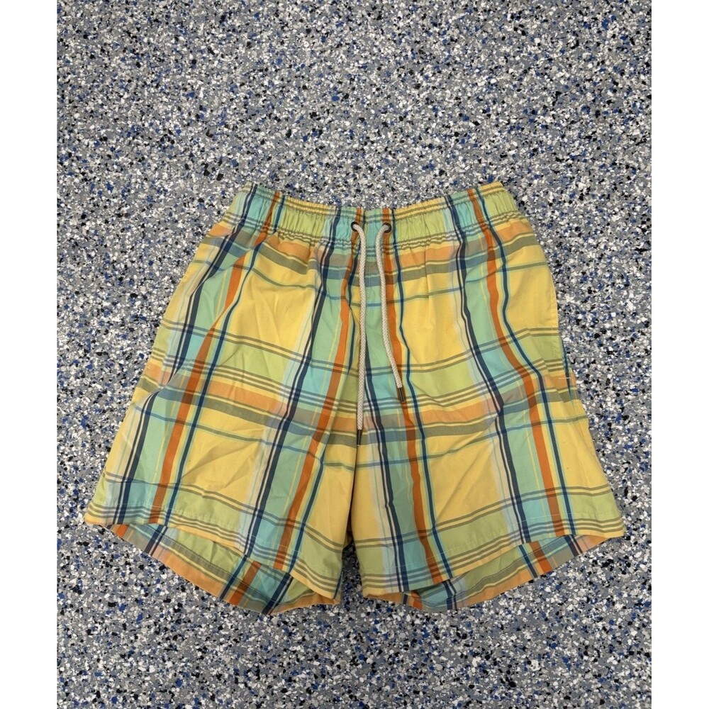 Faherty Swim Trunks with A Yellow Plaid Pattern Size Medium